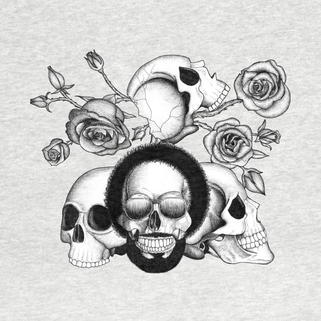 Grunge skulls and roses (afro skull included. Black and white version) by beatrizxe